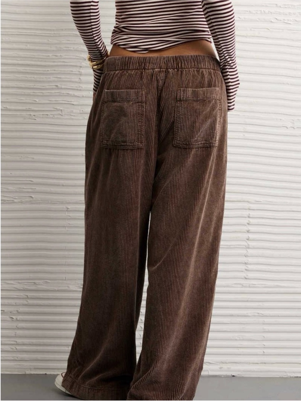 AE Stretch Wide Leg Corduroy Drawstring Pants - Brown - Picture 2 of 4